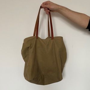 Canvas and leather overnight tote bag.